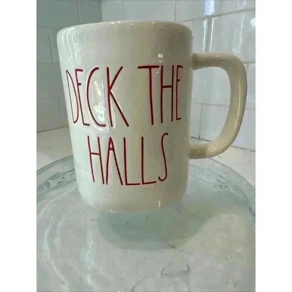 Rae Dunn “Deck the Halls" Christmas Ceramic Mug with Red Interior. Holds 16 oz - Picture 1 of 6